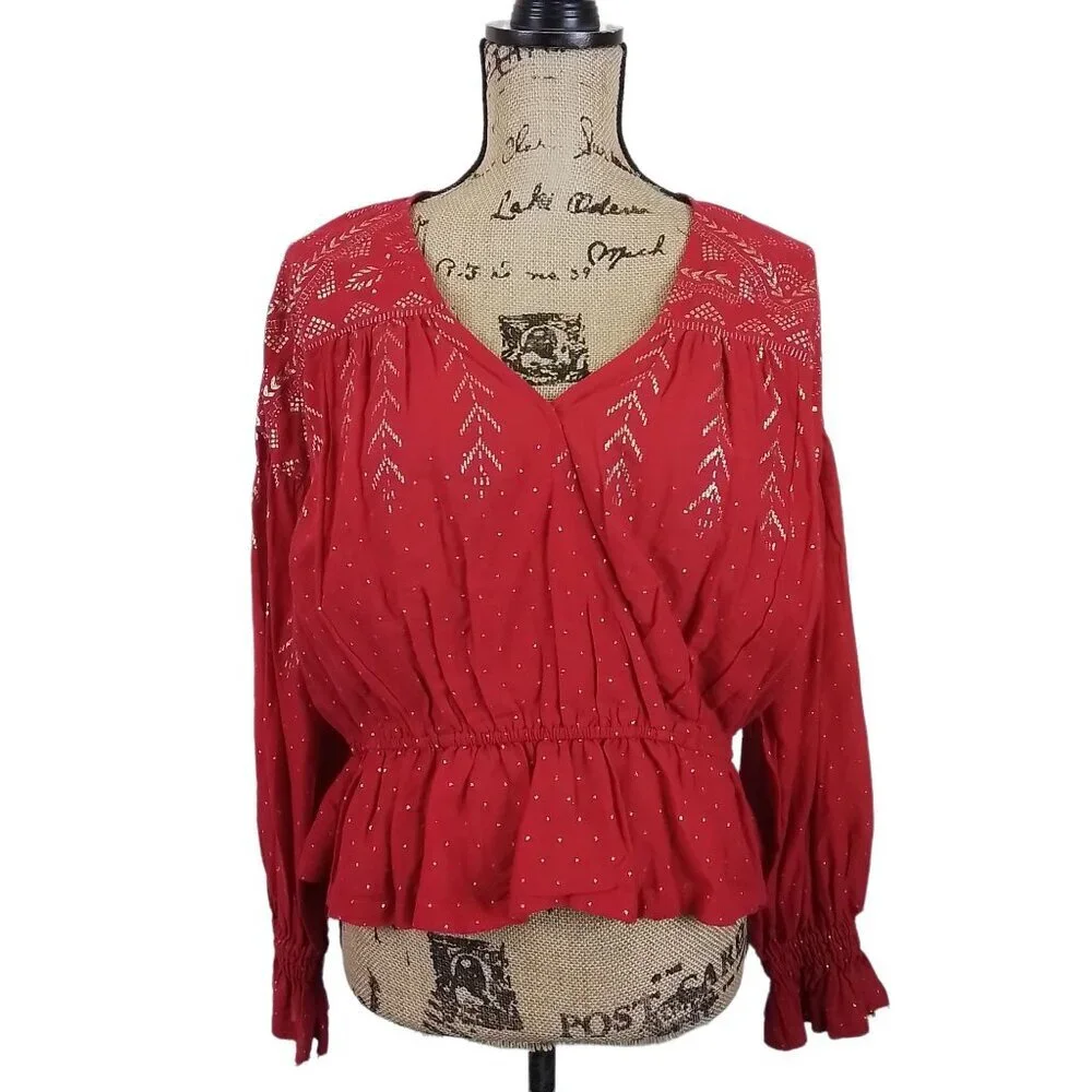 Free People Counting Stars Balloon‎ Sleeve Peasant Blouse Size XS